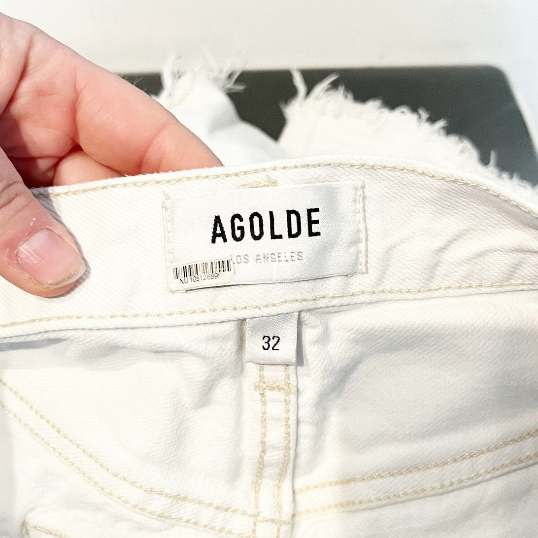 AGOLDE Parker Long Button Fly Organic Cotton Cutoff Jean Shorts White 32