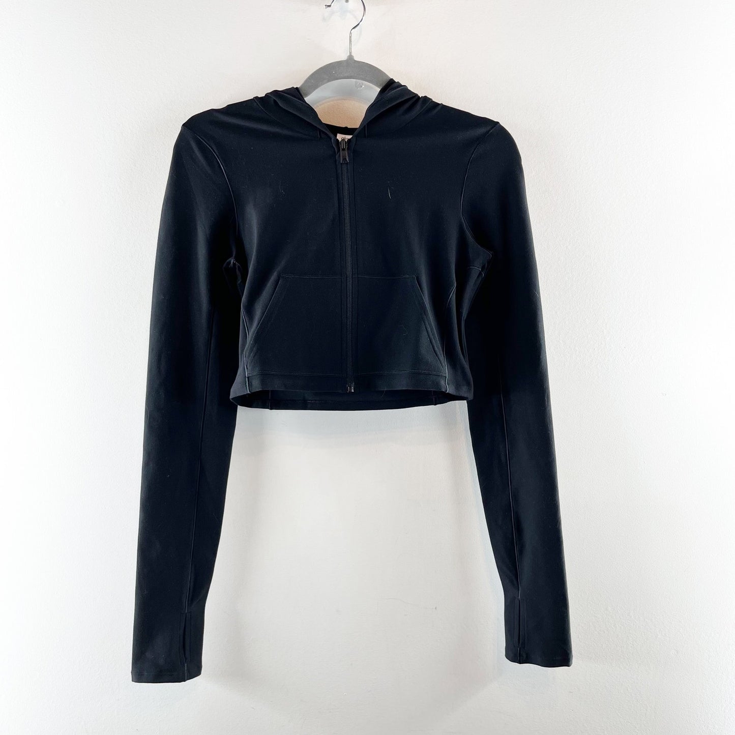 Alo Alosoft Sincere Fitted Cropped Long Sleeve Full Zip Jacket Black Small