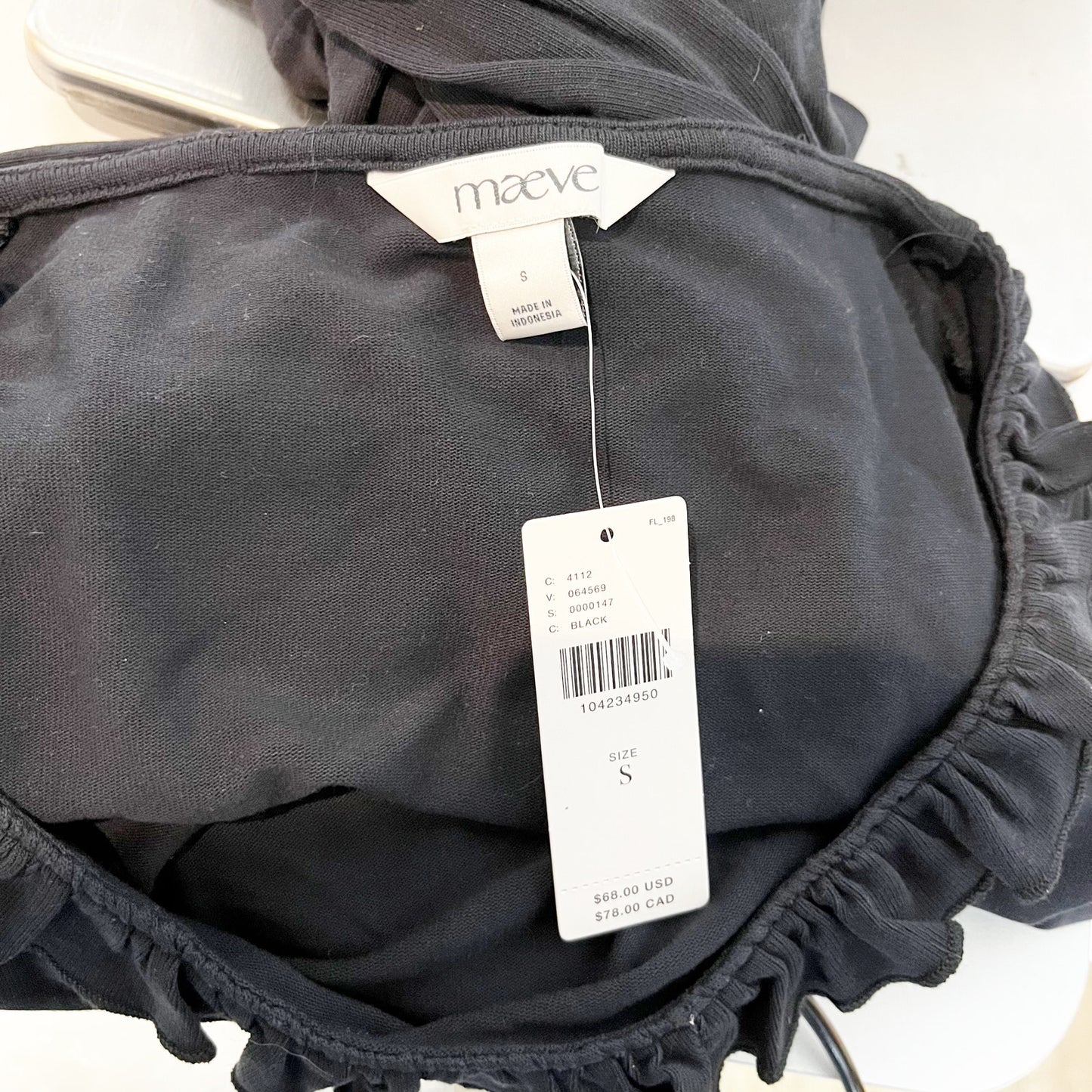 Maeve Anthropologie Long Sleeve Ruffle Scoop Neck Ruched Top Black Small