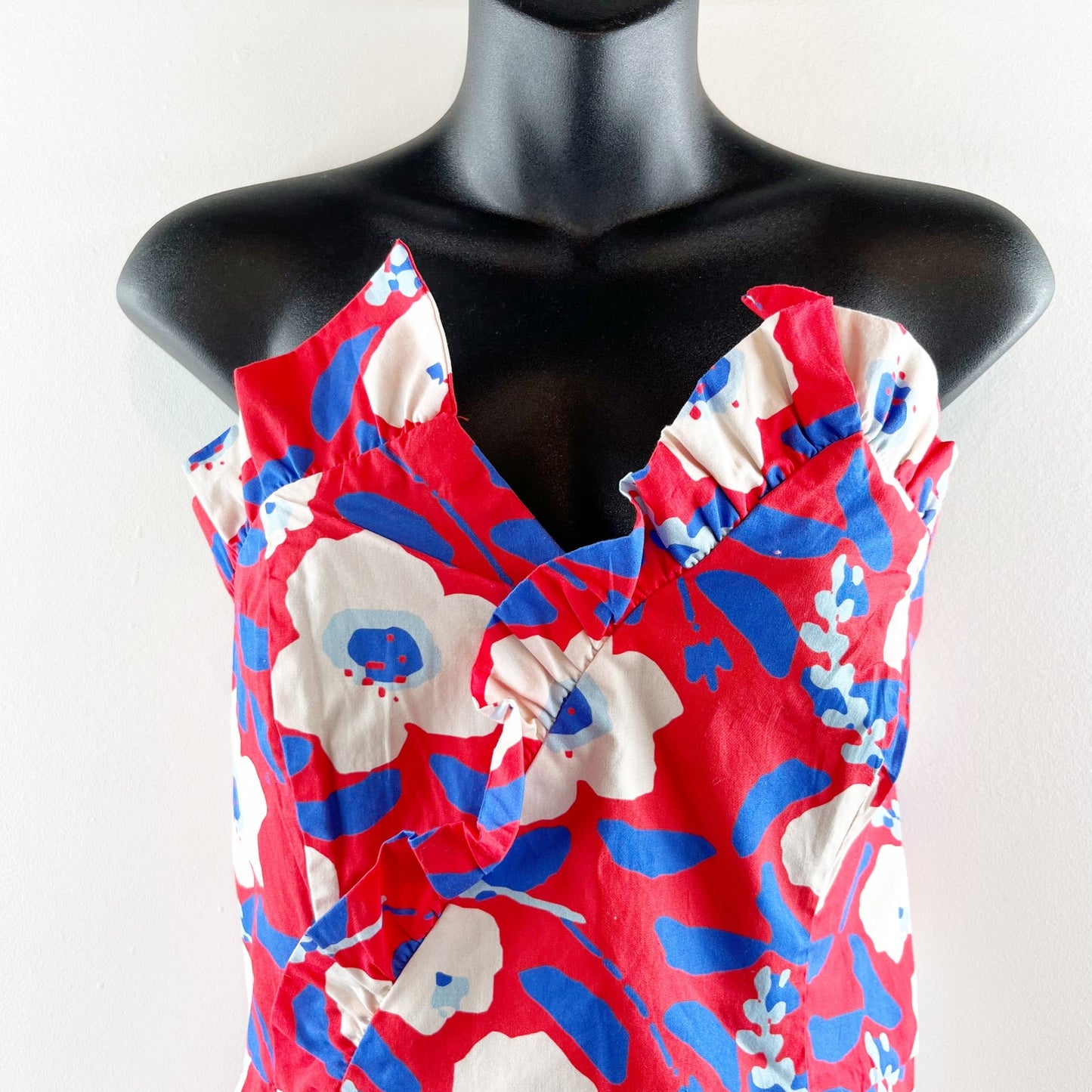 Hutch by Anthropologie Floral Printed Strapless Ruffle Top Red/White/Blue 10