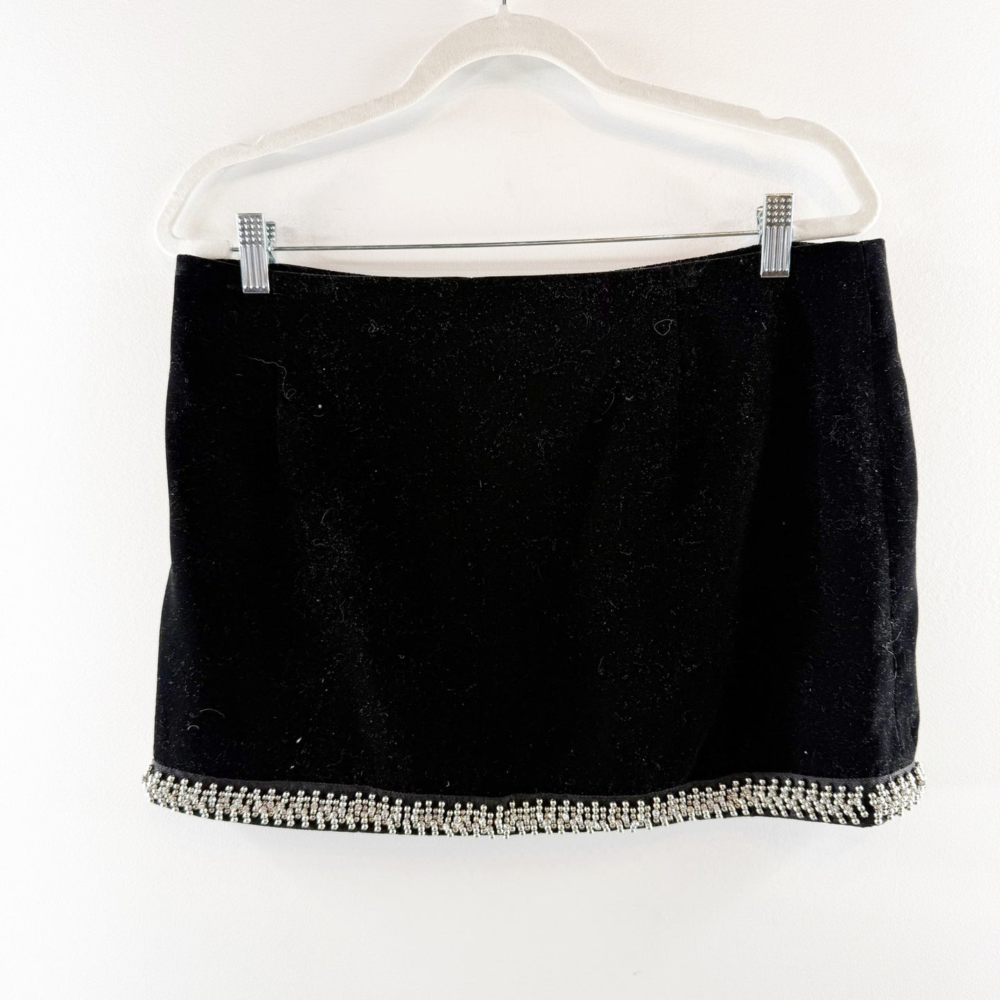 ZARA Rhinestone Beaded Hem Velvet Mini Skirt Black Medium