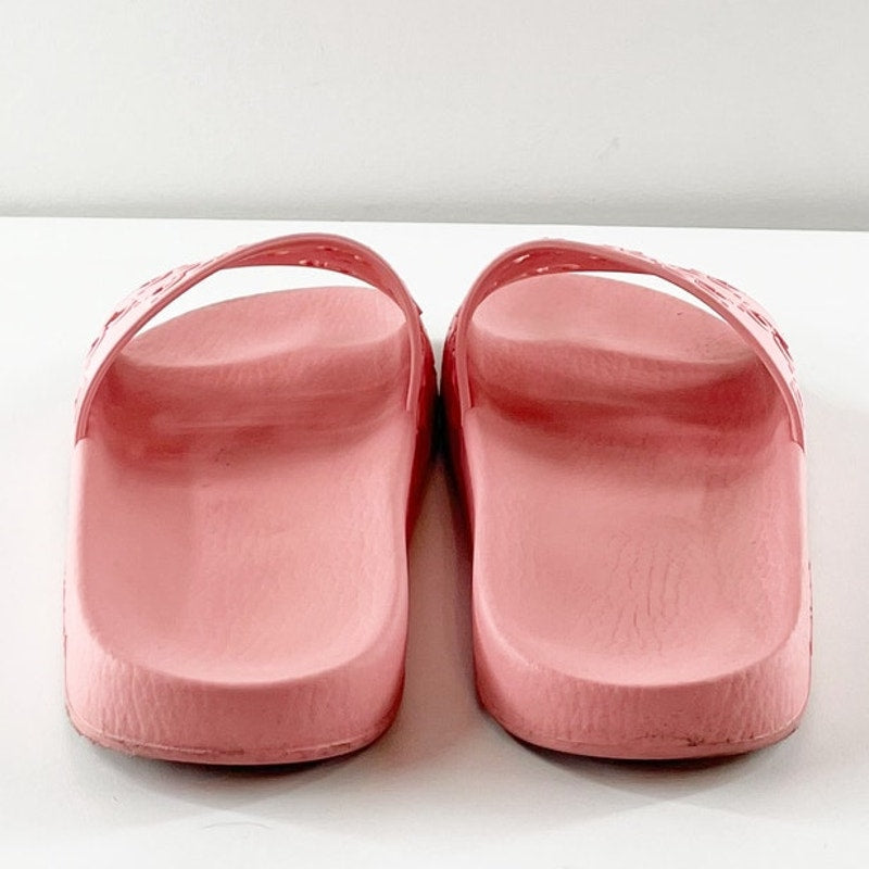 Gucci Pursuit GG Logo Rubber Slip On Open Toe Wide Strap Flat Slide Sandals Pink