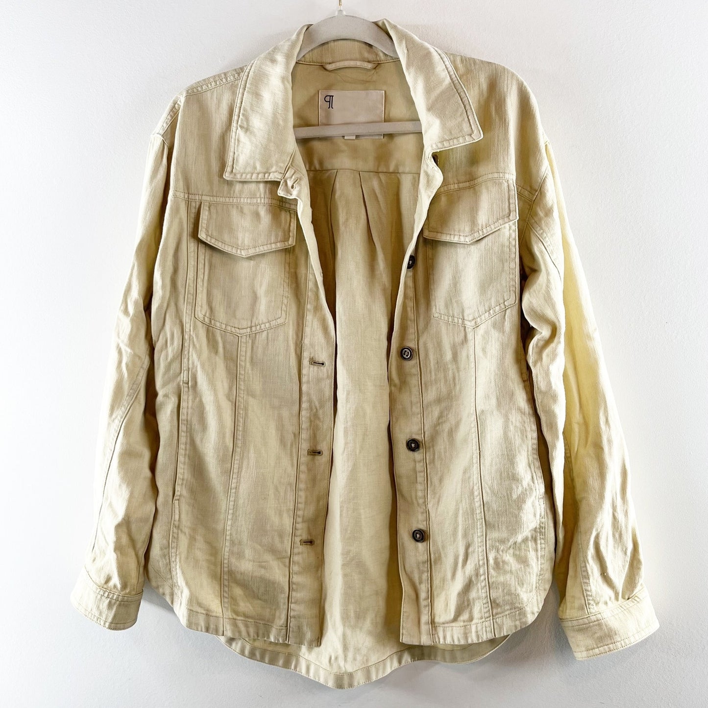 Pilcro Anthropologie Long Sleeve Button Up Denim Shirt Jacket Shacket Tan S