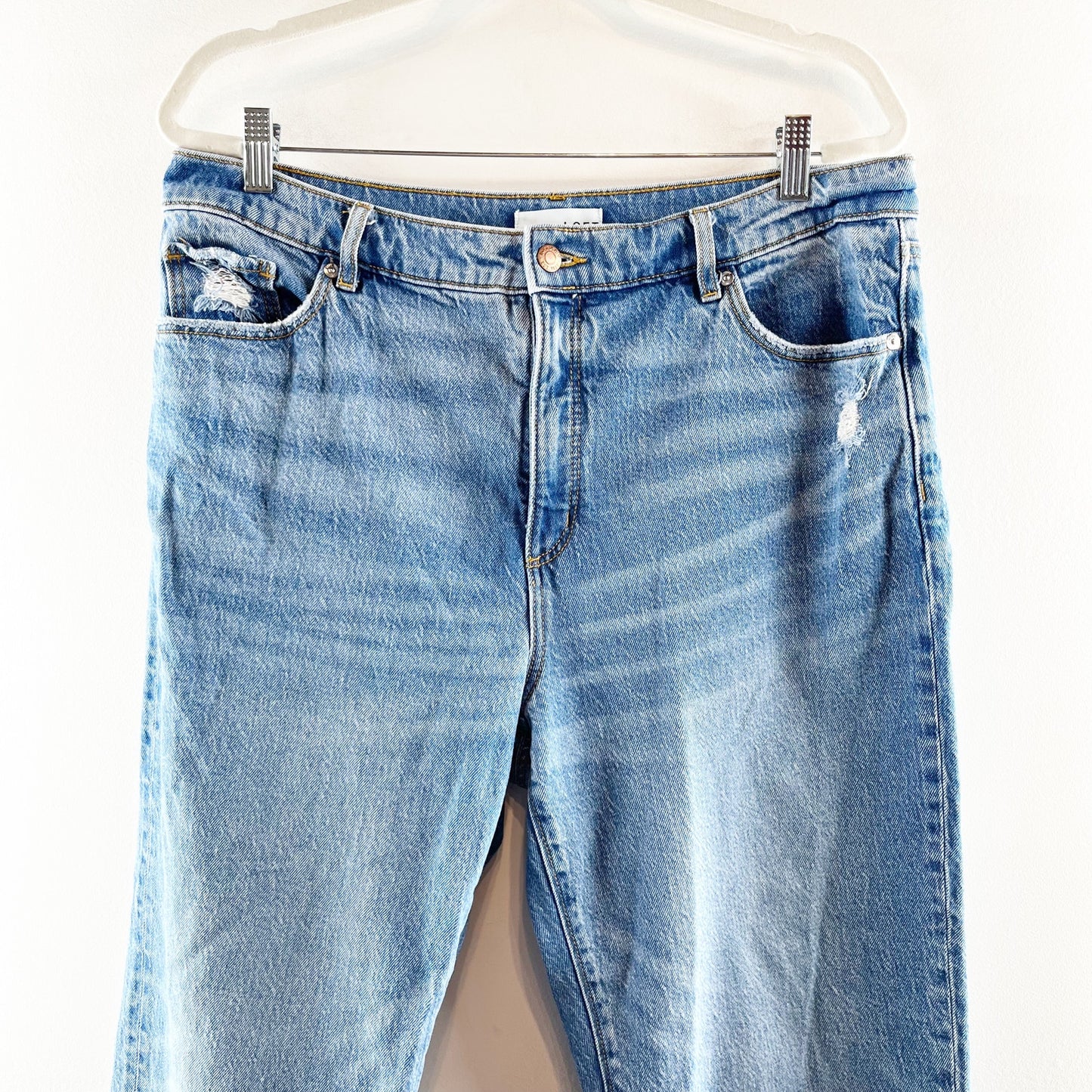 LOFT High Rise Straight Leg Raw Cut Hem Jeans Blue 14 / 32