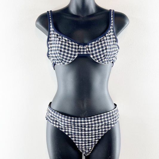 J. Crew Heritage Underwire Bikini Top and Full Coverage Bottom Classic Gingham