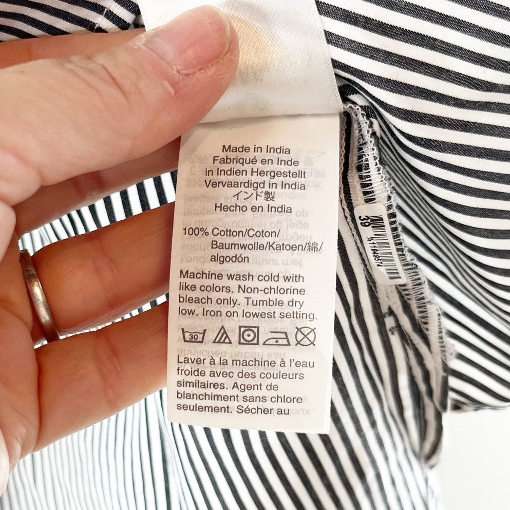 J. Crew Striped Long Sleeve Ruffle-Front Classic-Fit Boy Shirt Black White 2X