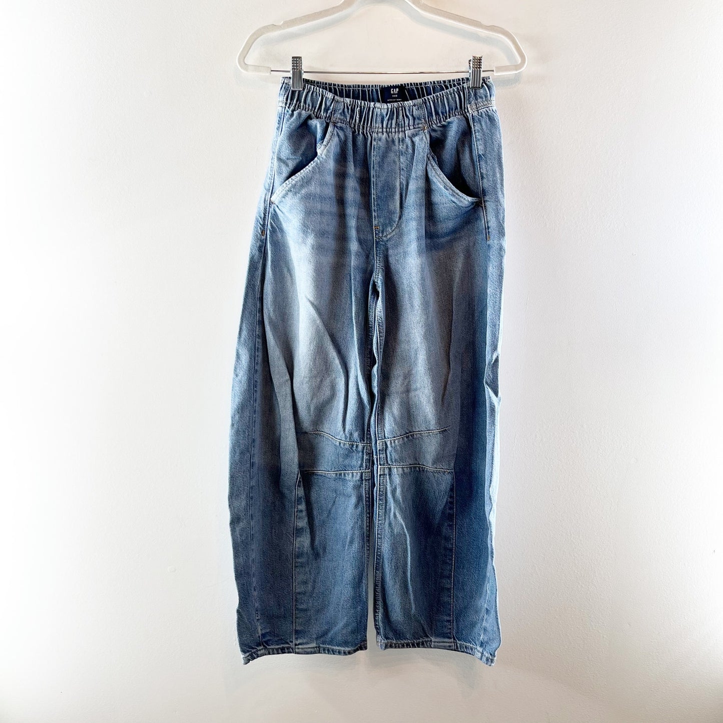 GAP Easy Pull On High Rise Elastic Waist Horseshoe Barrel Jeans Blue XXS