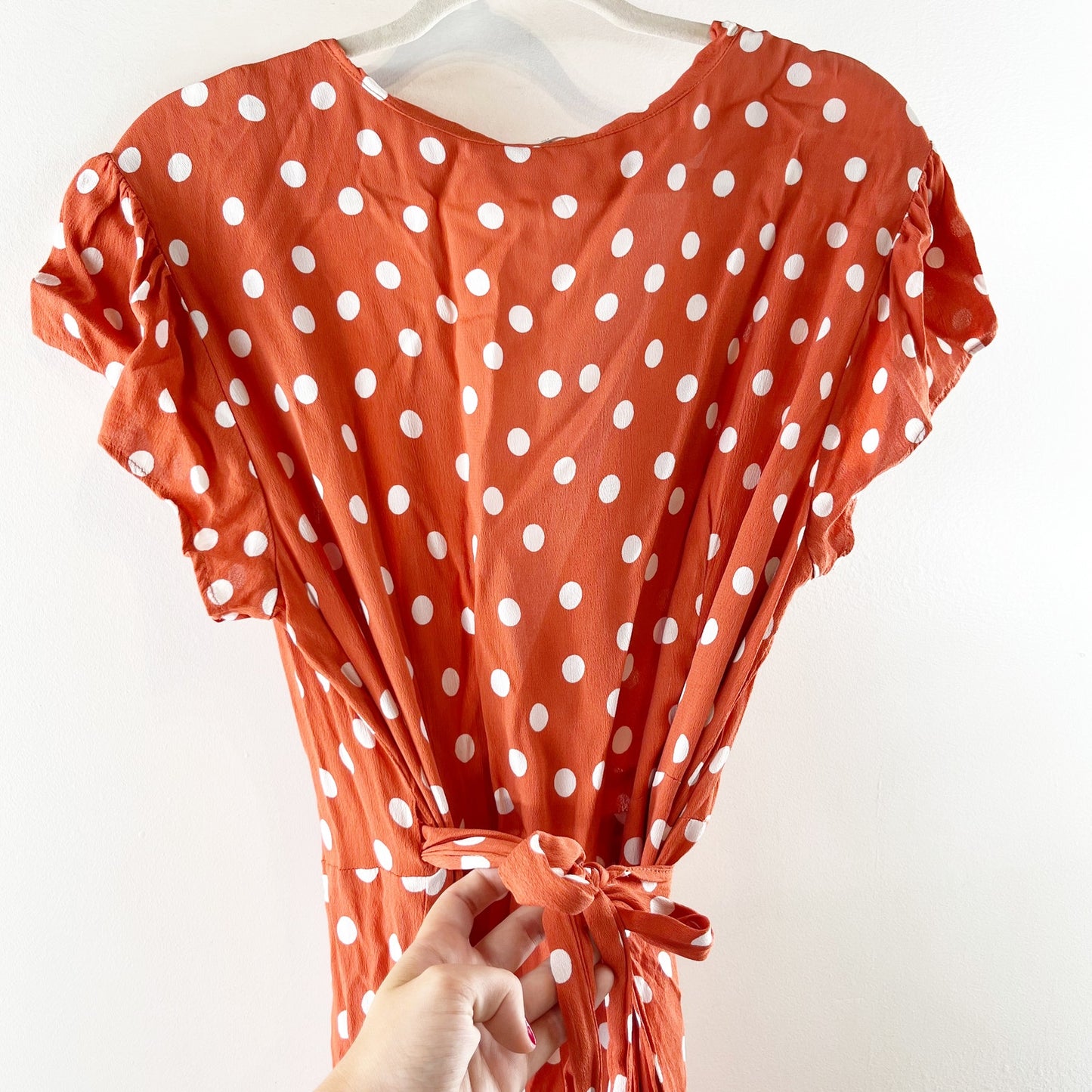 Tularosa Sid Polka Dot Cap Sleeve Plunging Neck Maxi Wrap Dress Roselle XL