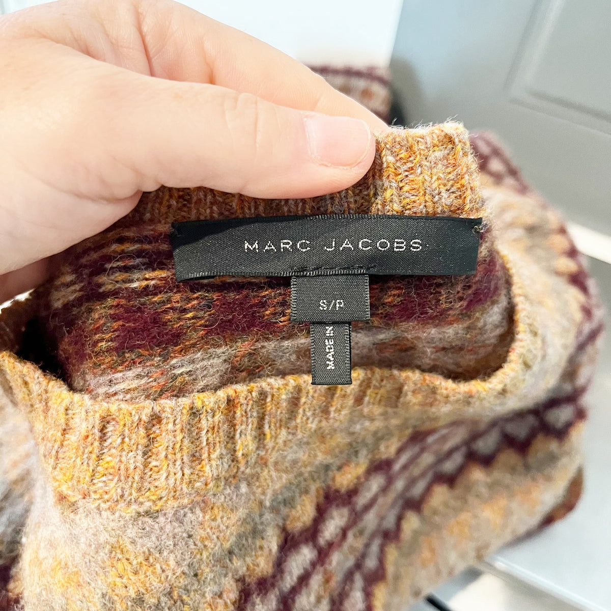 Marc Jacobs Crewneck Wool Blend Fair Isle Sweater Brown Small