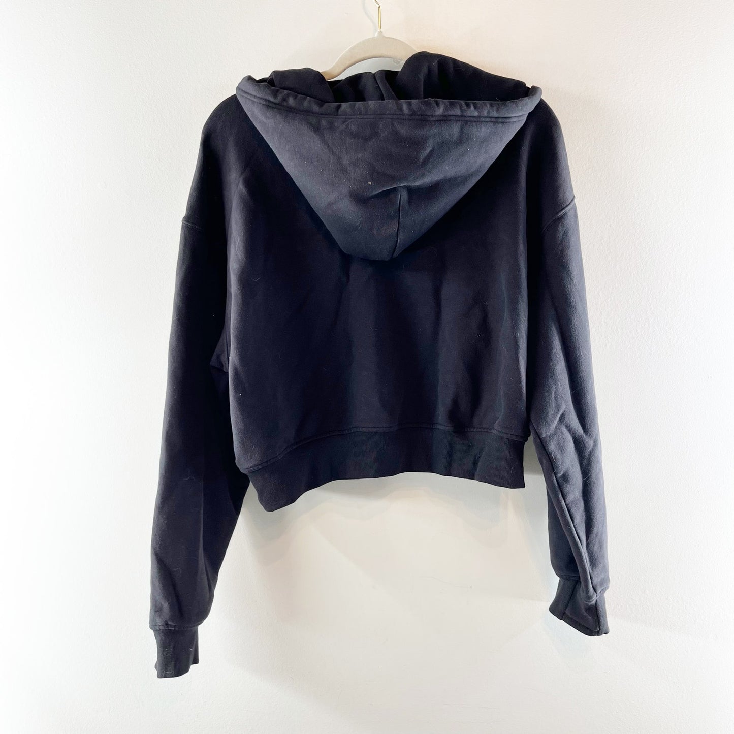 Athleta Forever Fleece Cropped Full Zip Hoodie Sweatshirt Black Medium