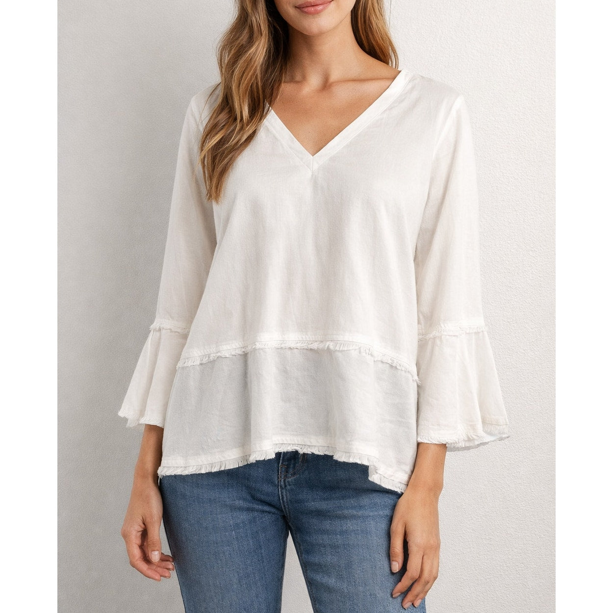 Cloth & Stone Long Sleeve V Neck Top Shirt Blouse White Small