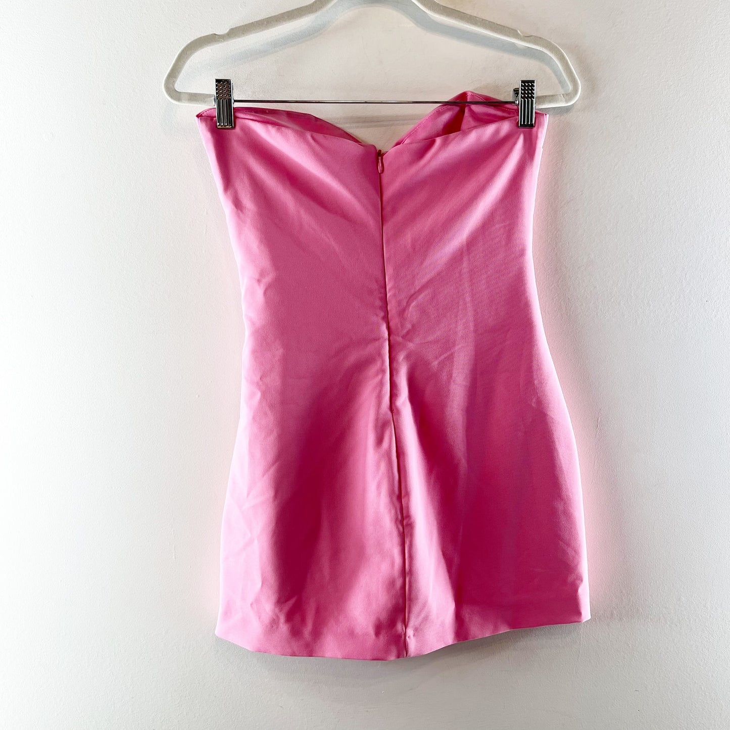 Zara Strapless Sweetheart Neck Ruched Mini Dress Bubble Gum Pink Medium