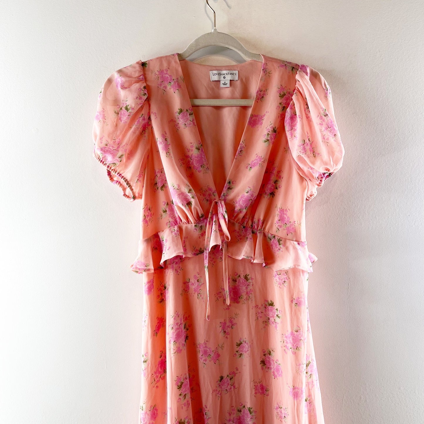 LoveShackFancy x Target Short Sleeve Floral Tiered Ruffle Midi Dress Pink 4