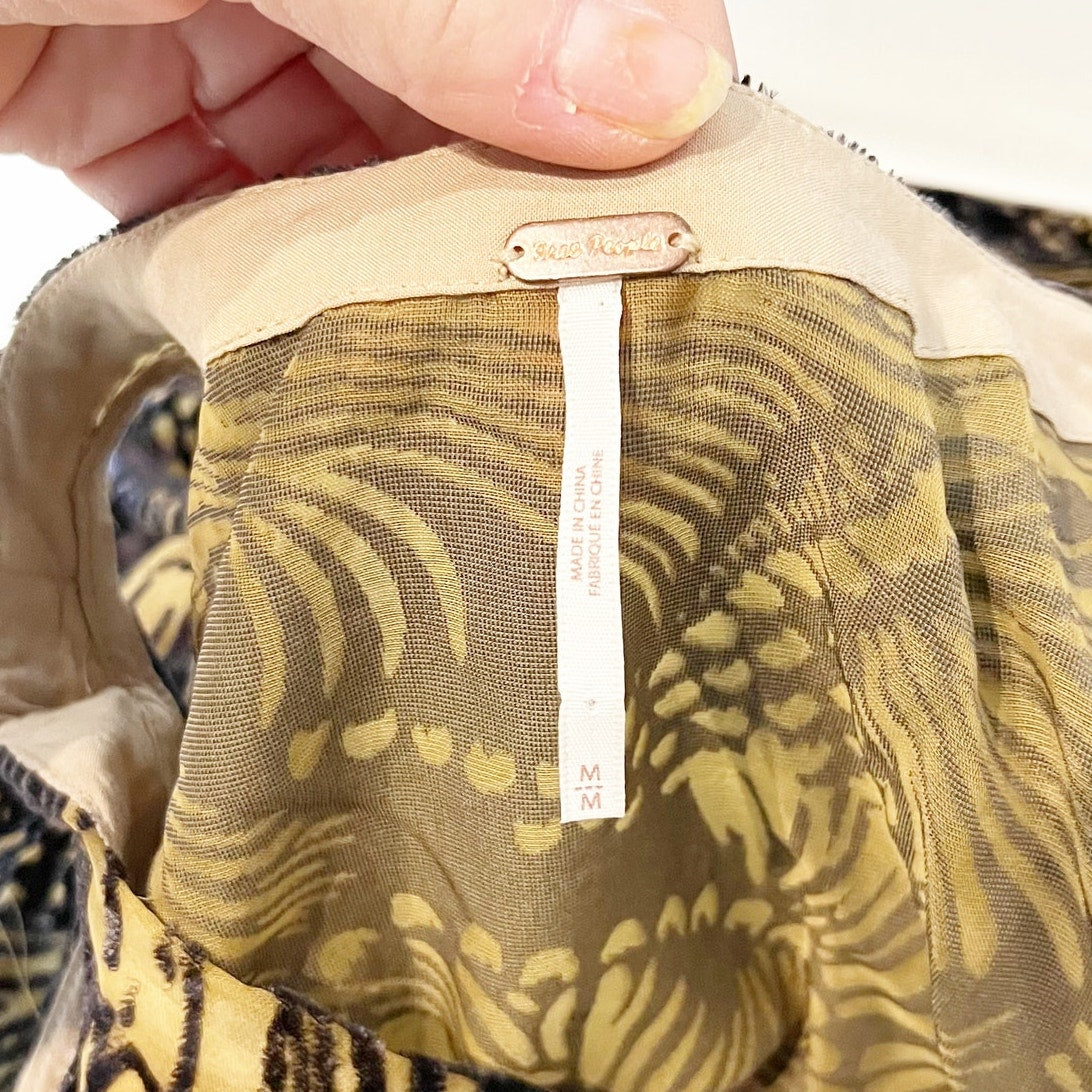 Free People Ellie Velvet Swing Ruffle Hem Mini Dress Black Medium