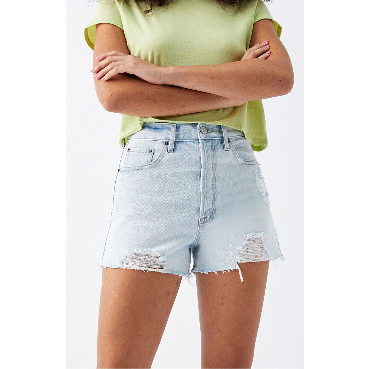 PacSun Light Wash Ultra High Waisted Vintage Denim Shorts Medium Indigo Blue 24