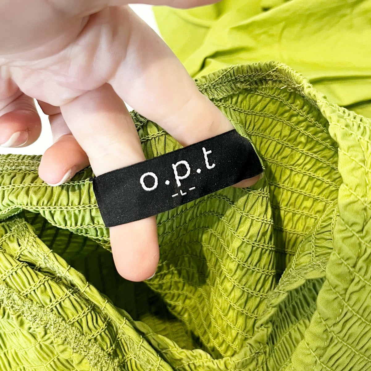 o.p.t One Shoulder Smocked Tiered A-Line Maxi Dress Chartreuse Green Large