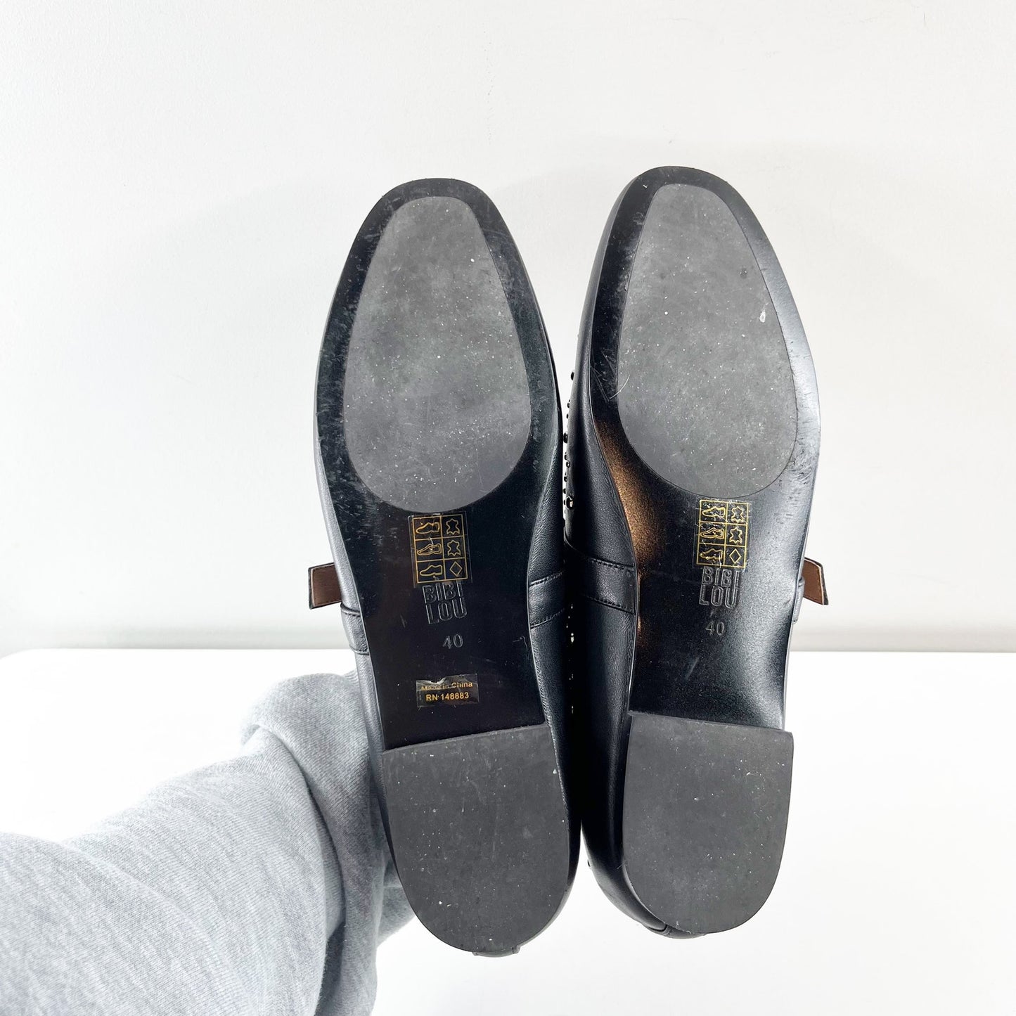 Bibi Lou Anthropologie Leather Studded Mary Jane Ballet Flats Black 10 / 40