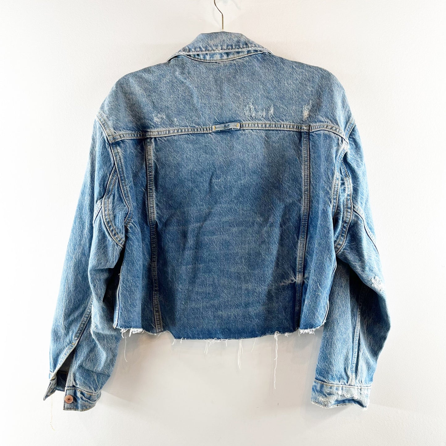Free People Amelia Slouchy Raw Hem Trucker Jean Denim Jacket Blue Small
