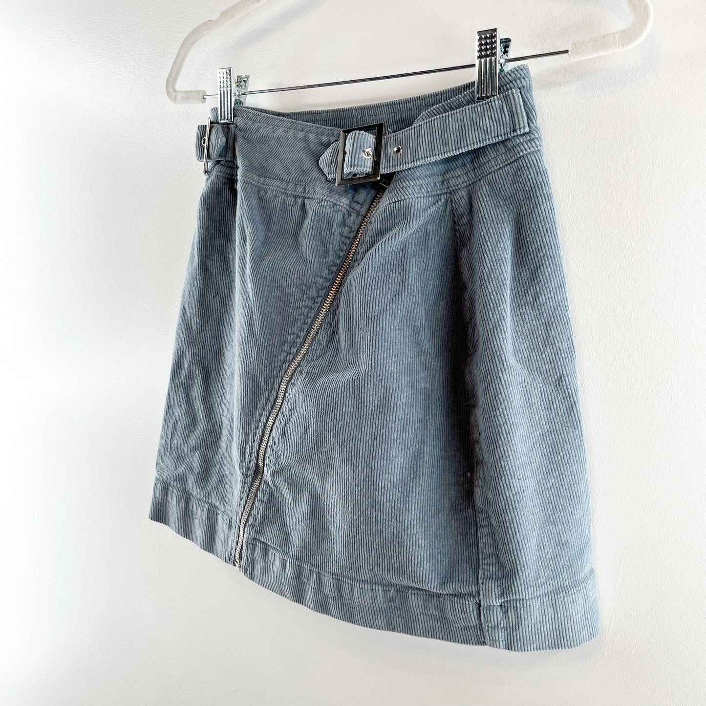 Urban Outfitters Harmony Corduroy Asymmetrical Zip Belted Mini Skirt Blue Small