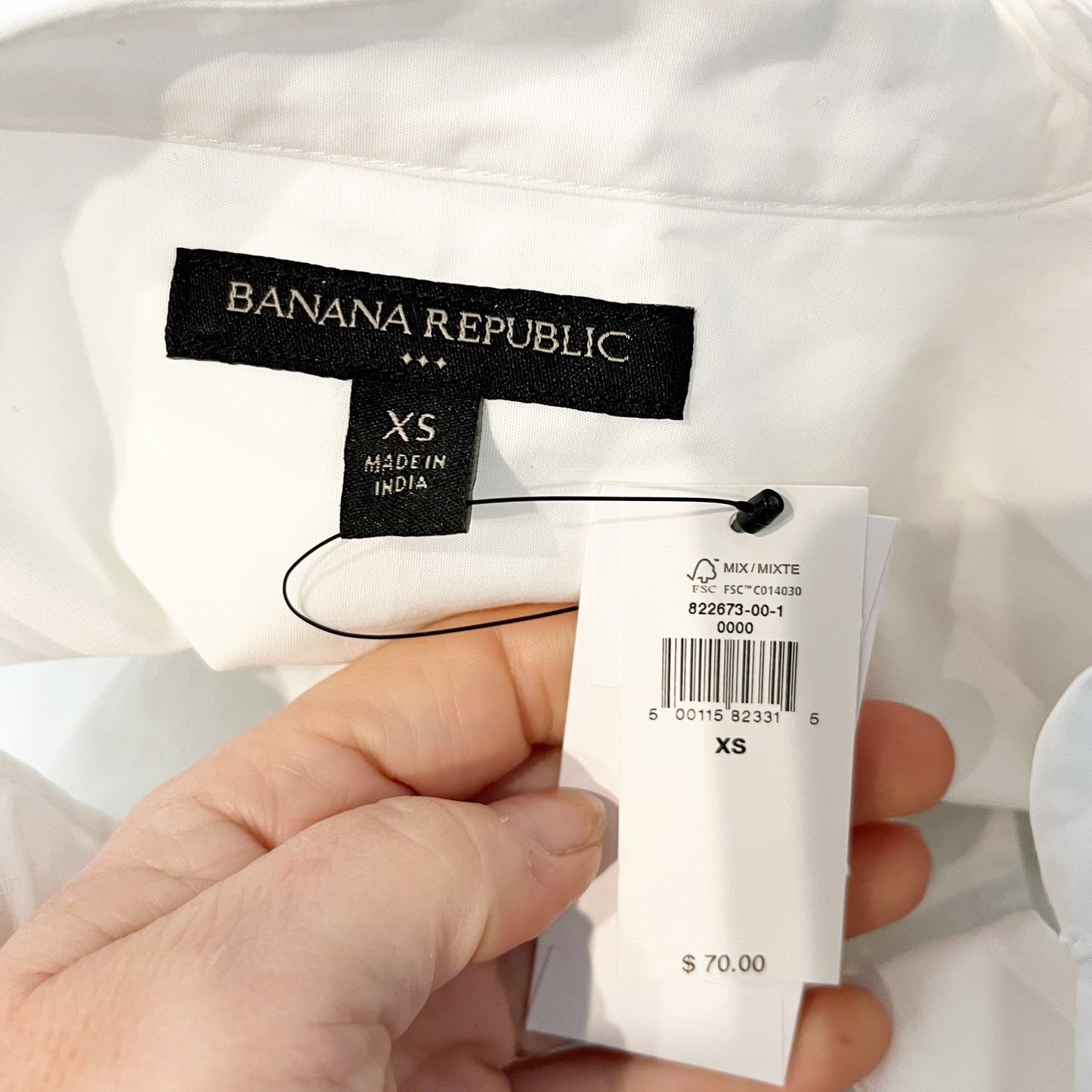 Banana Republic Banded Collar Poplin Long Sleeve Blouse Shirt White XS