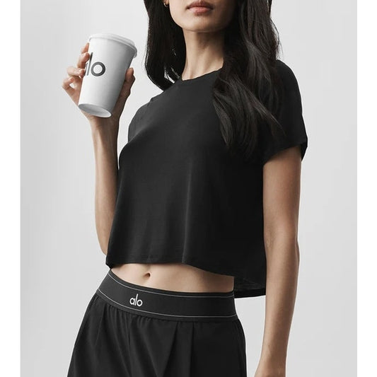 Alo Cropped All Day Short Sleeve Basic T-Shirt Black XS