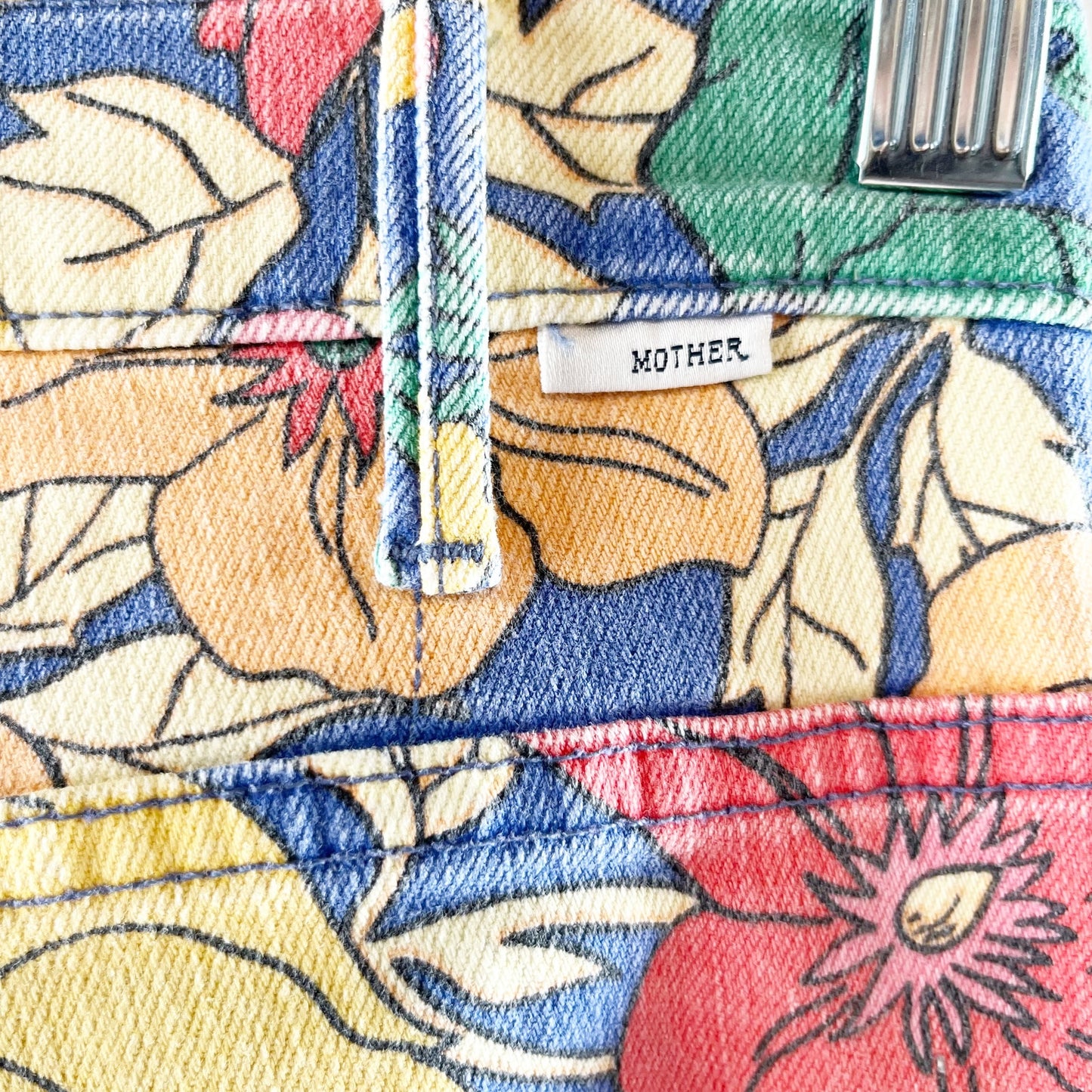Mother The Hustler Printed High Rise Patch Pocket Jeans in Fresh Blooms Green 25