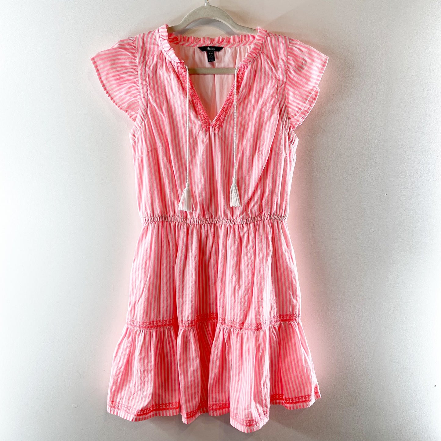 Hatley The Layla Flutter Sleeve Striped Tiered Mini Dress Pink Medium