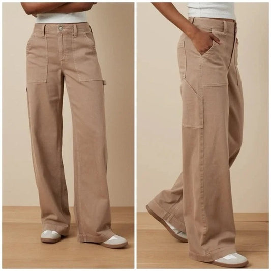 American Eagle Super High Rise Baggy Wide Leg Pants Tan Brown 10 Short Petite