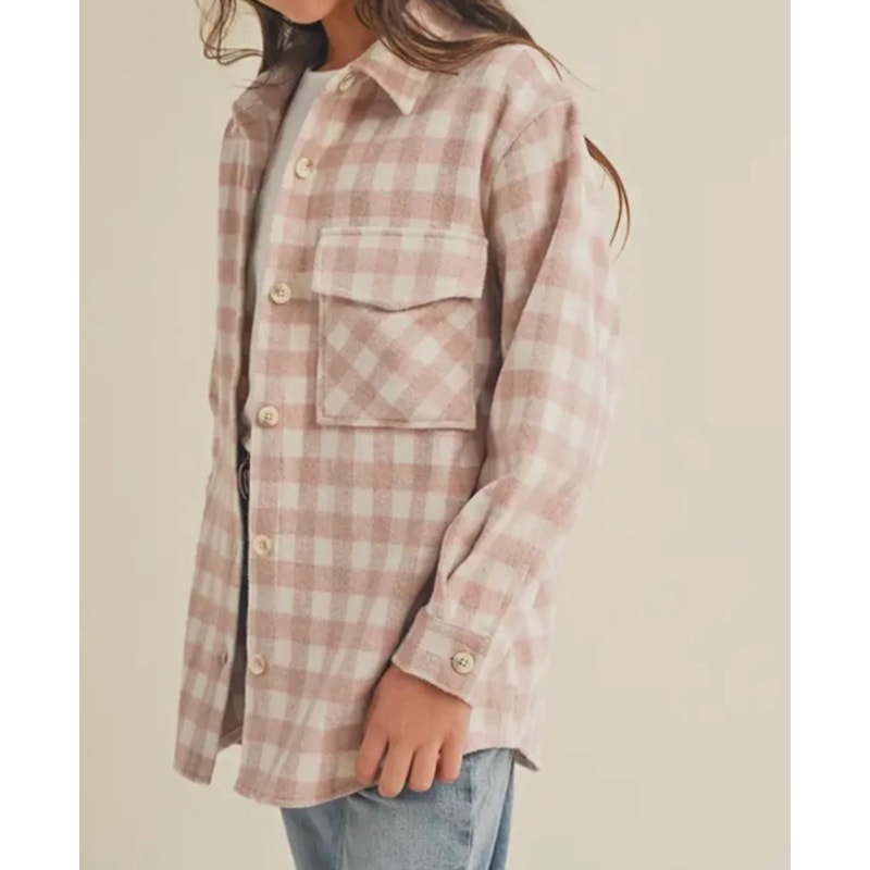 Moodie Wool Blend Check Buffalo Plaid Shirt Jacket Shacket Purple Cream Medium