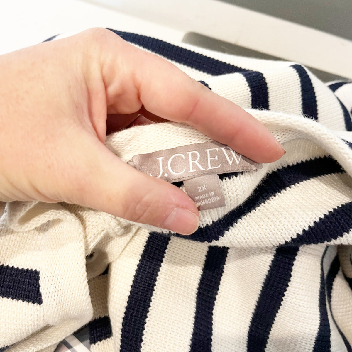 J. Crew Emilie Striped Long Sleeve Sweater Lady Jacket White Navy Blue 2X