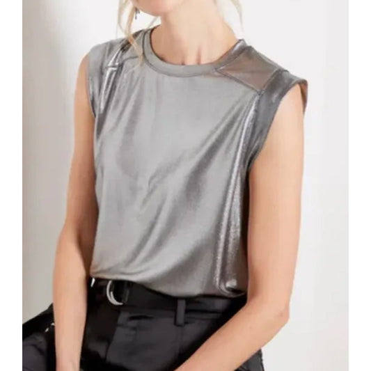 Evereve Haze Metallic Shimmer Tank Top Gray Silver XS