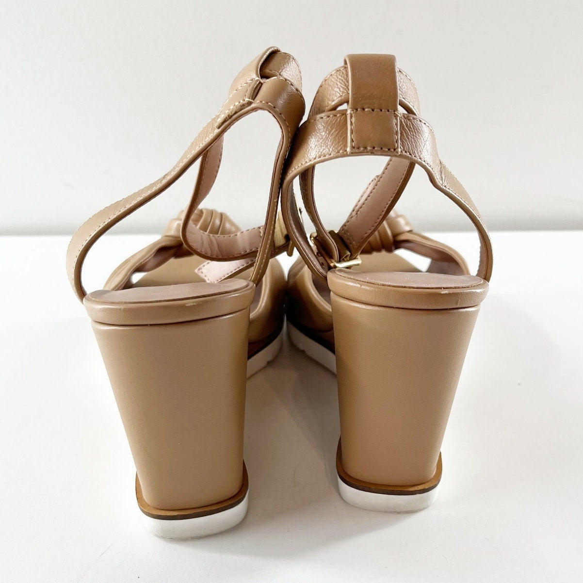 Linea Paolo Eliana Ankle Strap Wedge Knot Sandal Shoes Tan Beige 9.5