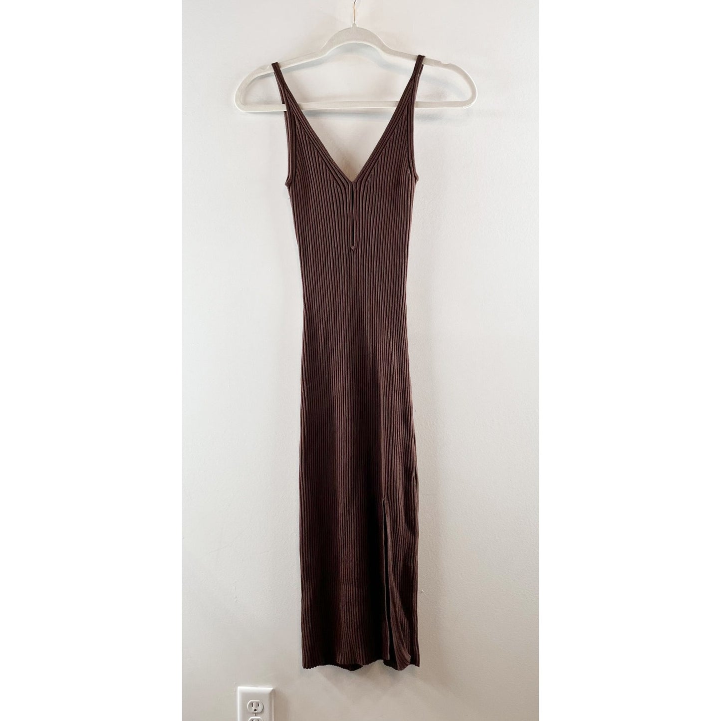 Abercrombie & Fitch Ribbed Keyhole Cutout Sleeveless Midi Tank Dress Brown Med