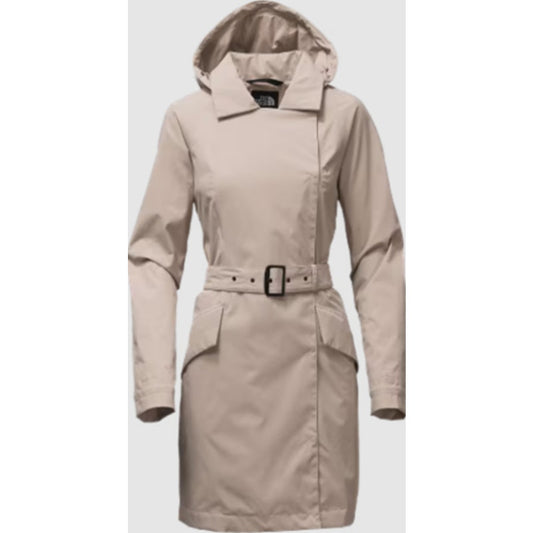 The North Face Kadin Long Sleeve Full Zip Hooded Trench Rain Coat Beige Medium