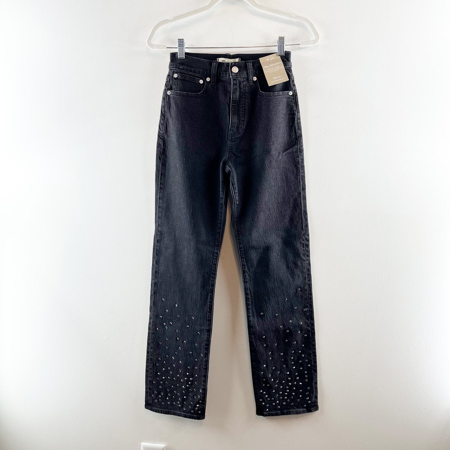 Madewell The 90s Straight Leg High Rise Jeans Rhinestone Studded Black 24 / 00