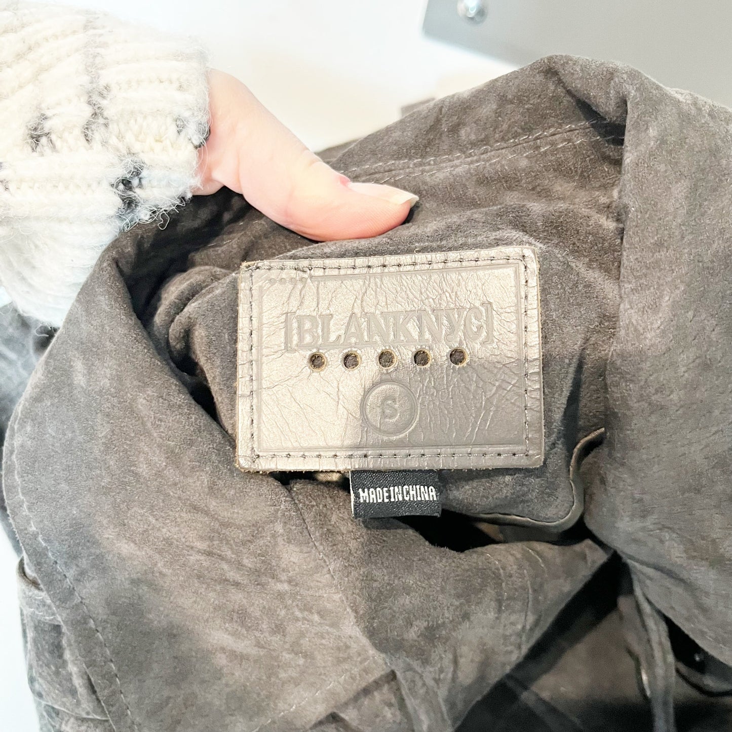 Blank NYC Leather Suede Moto Biker Jacket Dark Gray Small