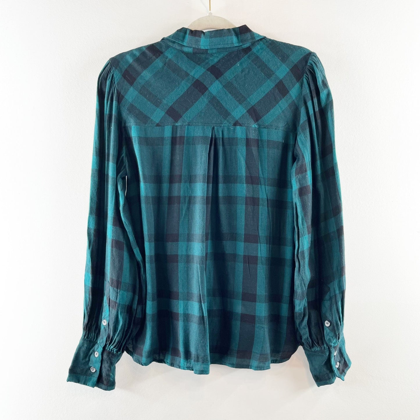 Sanctuary Fireside Boyfriend Button Down Plaid Shirt Teal Green Black Small