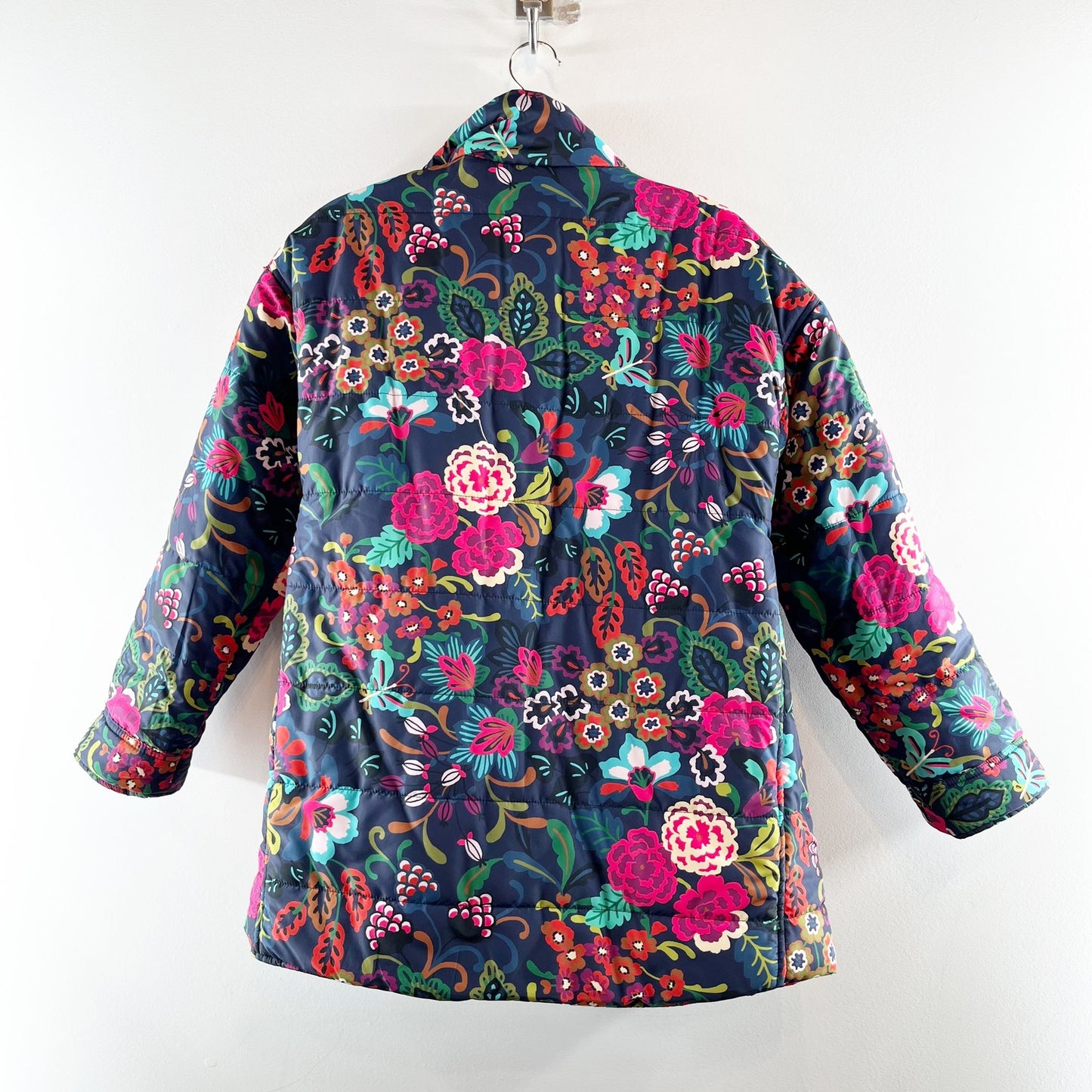 Johnny Was Reversible Puffer Coat Jacket Black Pink Printed XS