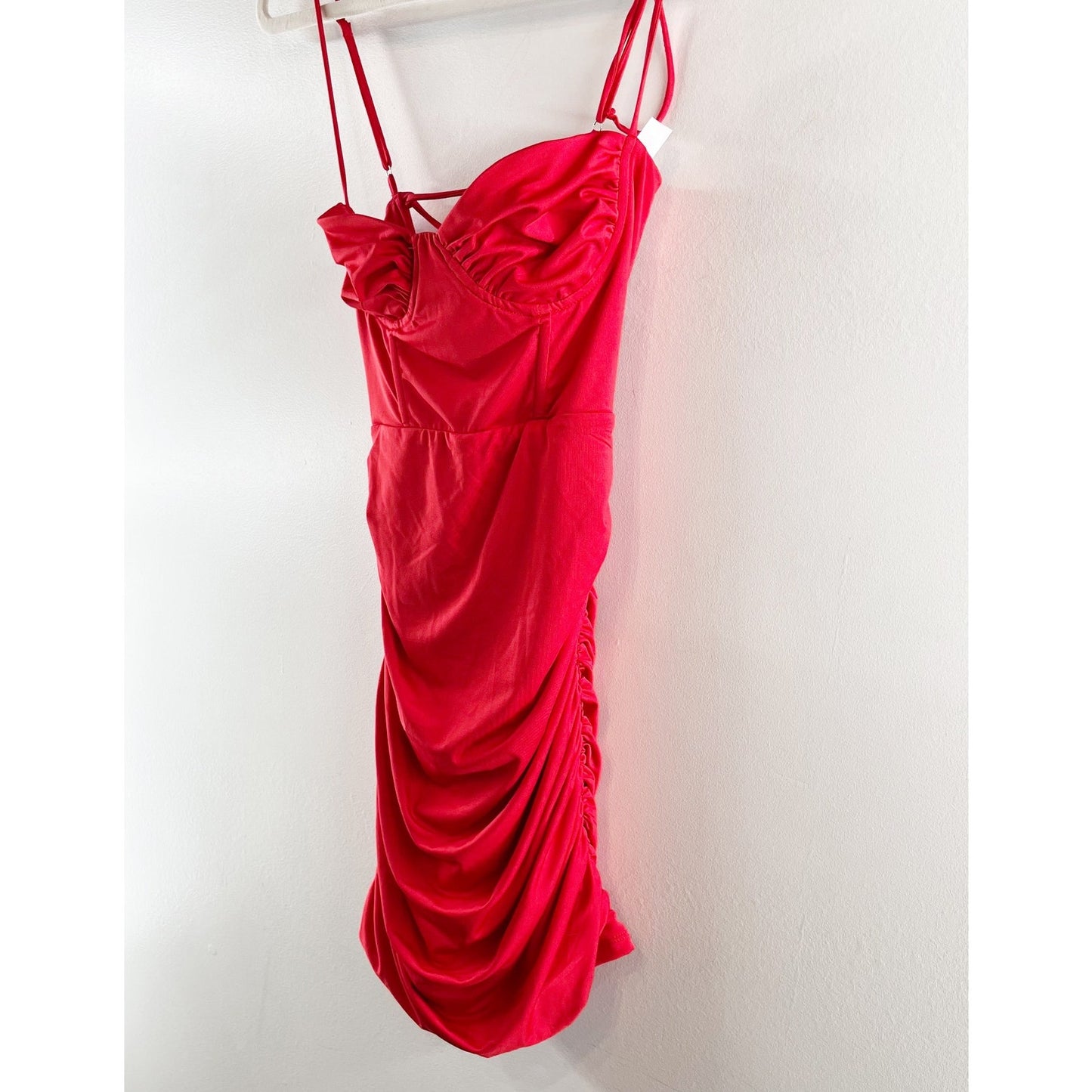 Lucy in The Sky Open Strappy Back Ruched Mini Dress Red XS