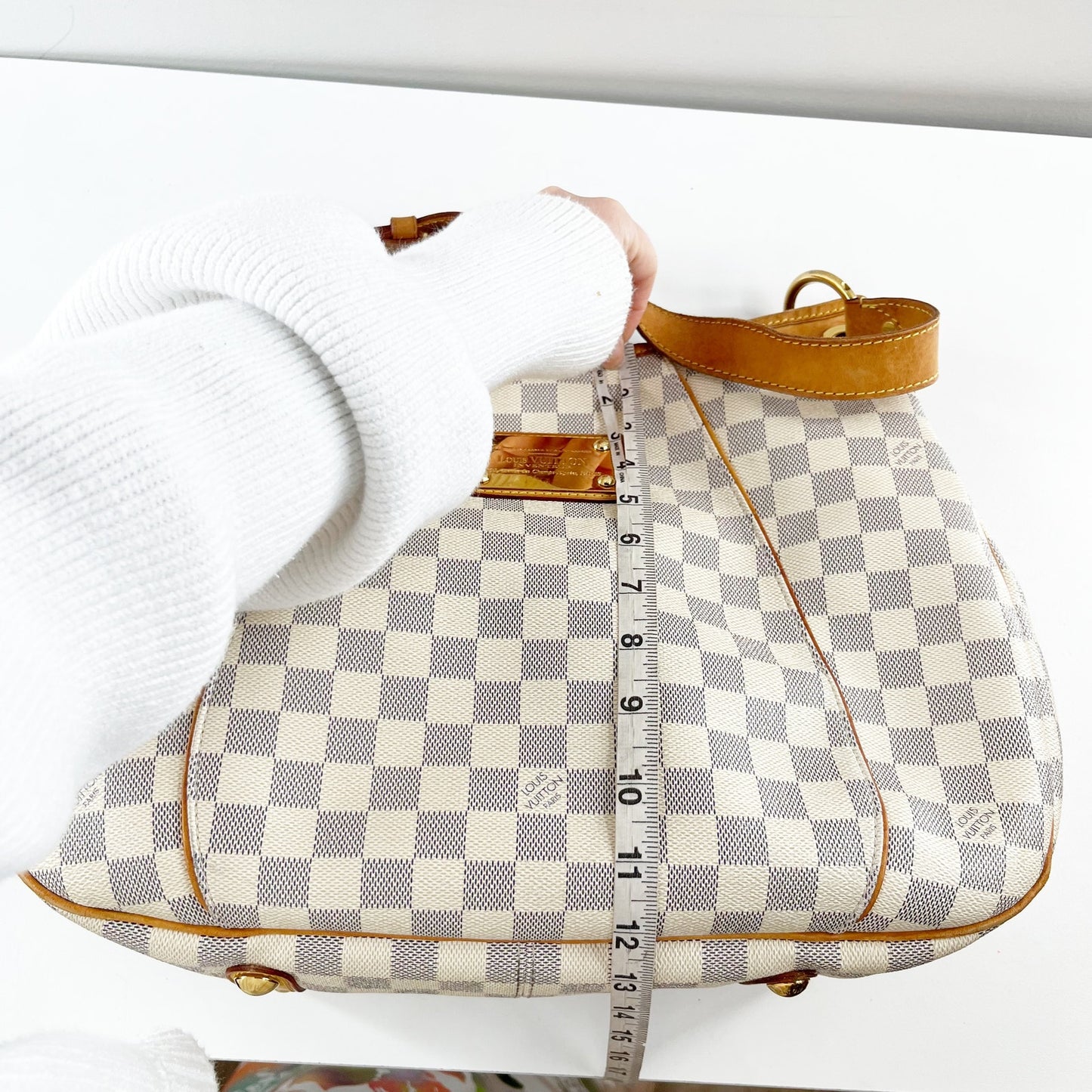 Louis Vuitton Galliera PM Damier Azur Canvas Shoulder Purse Bag White Cream