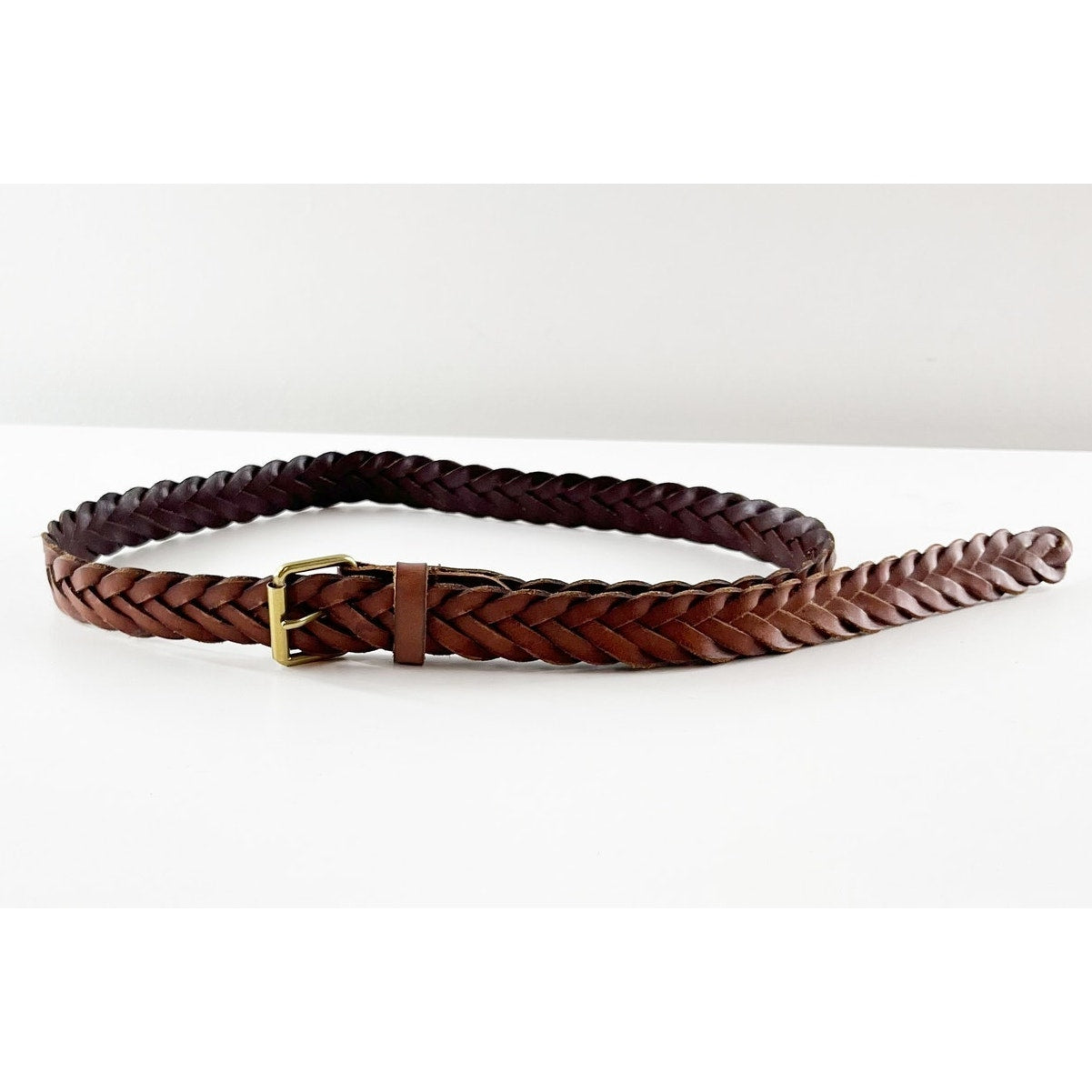 J. Crew Genuine Leather Braided Skinny Adjustable Waist Belt Brown XS / S