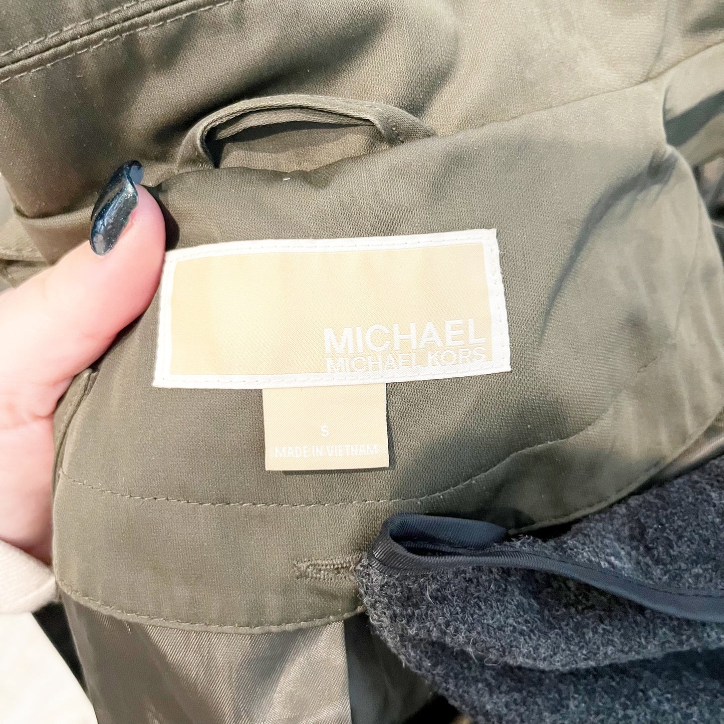 Michael Kors Belted Double Breasted Hooded Trench Coat Olive Green Small