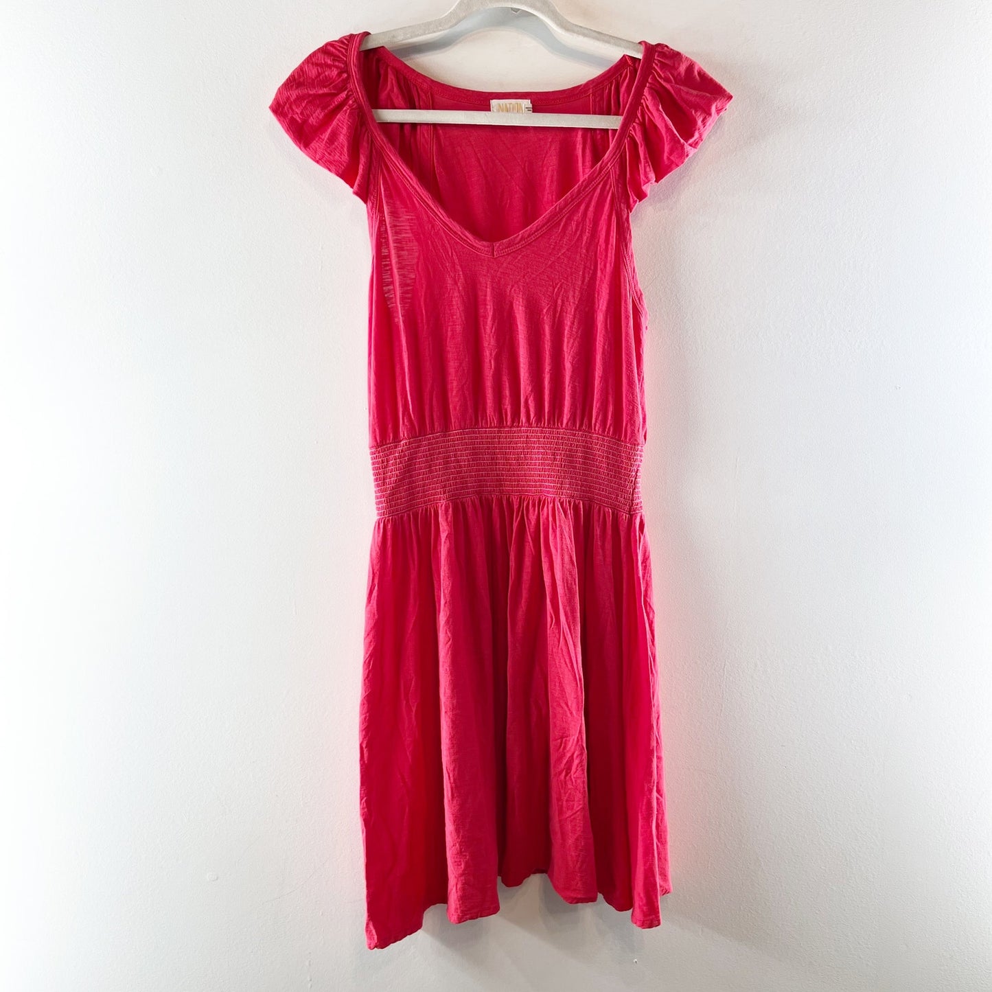 Nation LTD Mina Smocked Waist Ruffled Midi Dress Cherrybomb Red Medium