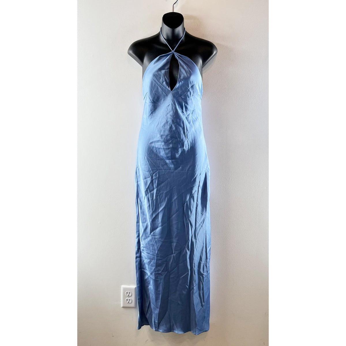 HELLO MOLLY Admired From All Angles Satin Halter Maxi Dress Blue Small