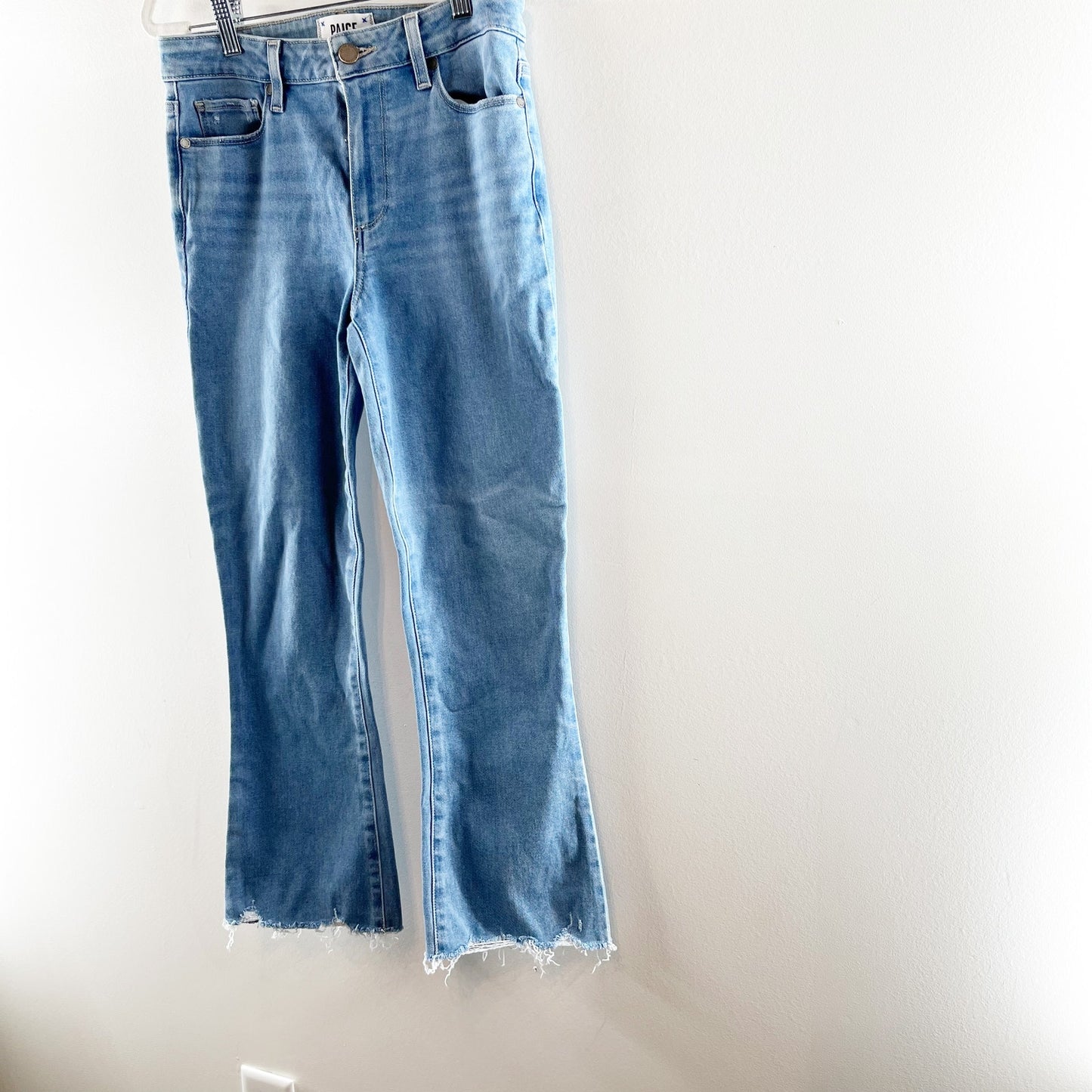 Paige Rory Cotton Blend High Waisted Crop Flare Denim Jeans Kaede Distressed 27