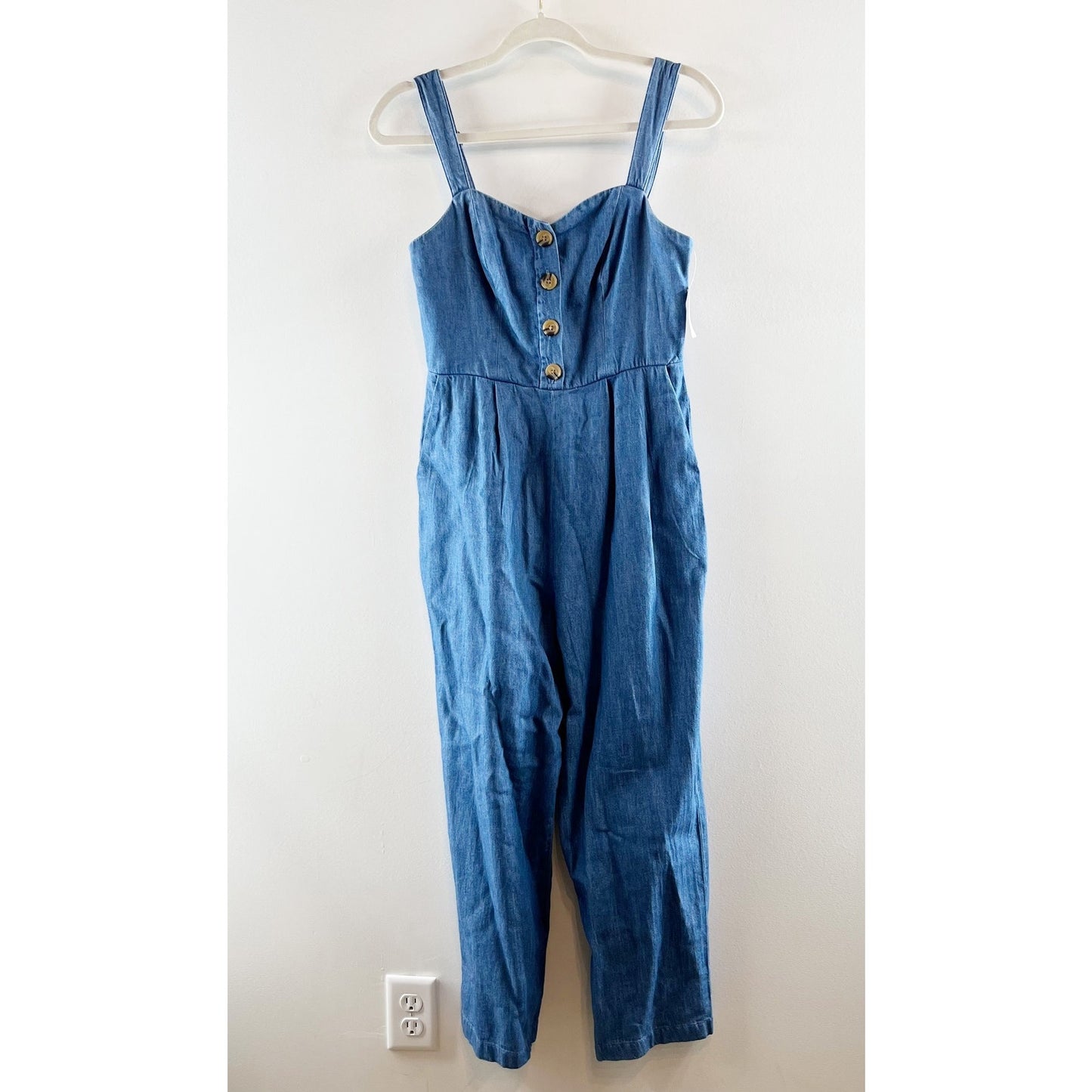 Old Navy Button Front Sweetheart Neck Cami Chambray Jumpsuit Blue Small
