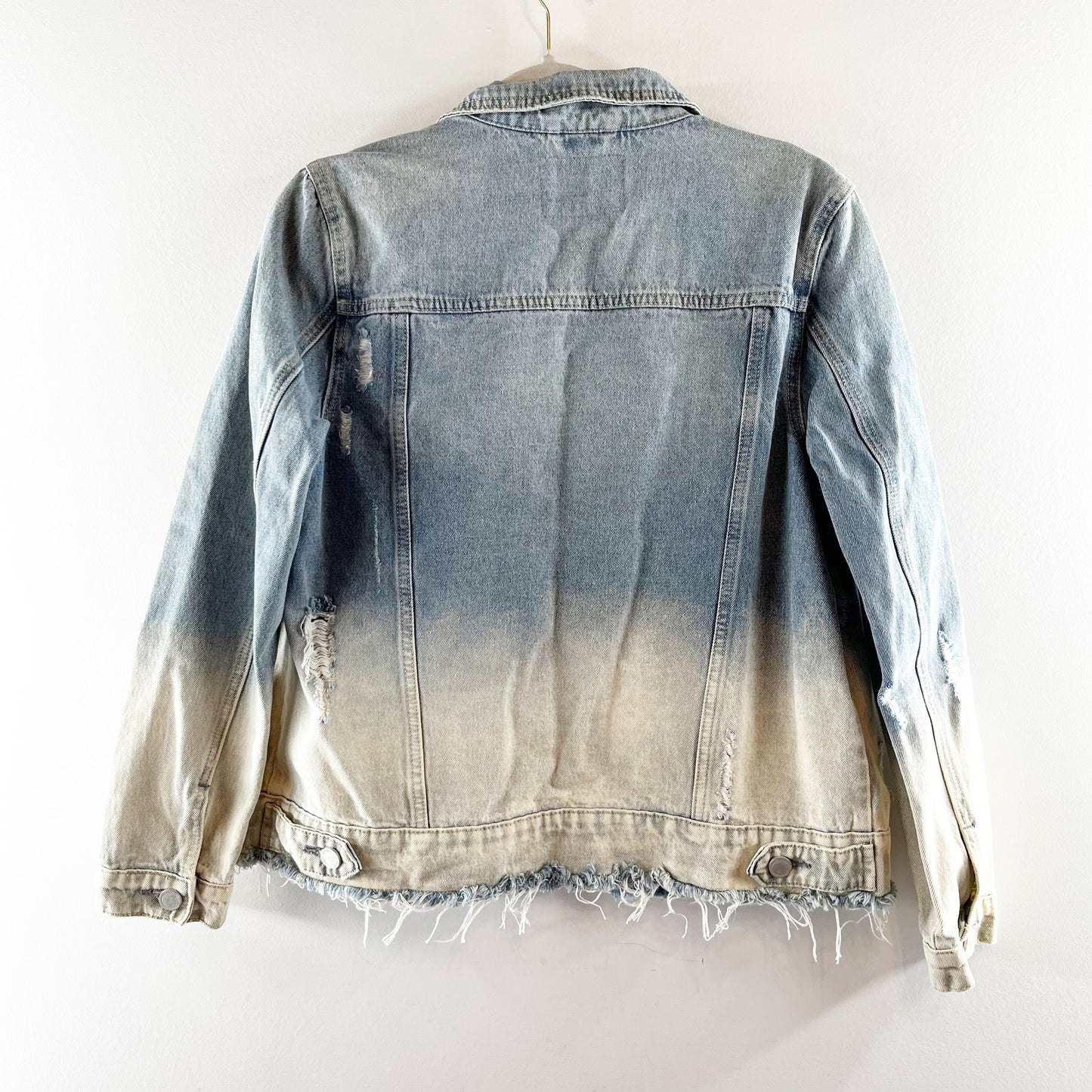 Blank NYC Ombre Dip Dye Raw Hem Denim Jean Trucker Jacket Blue White Small