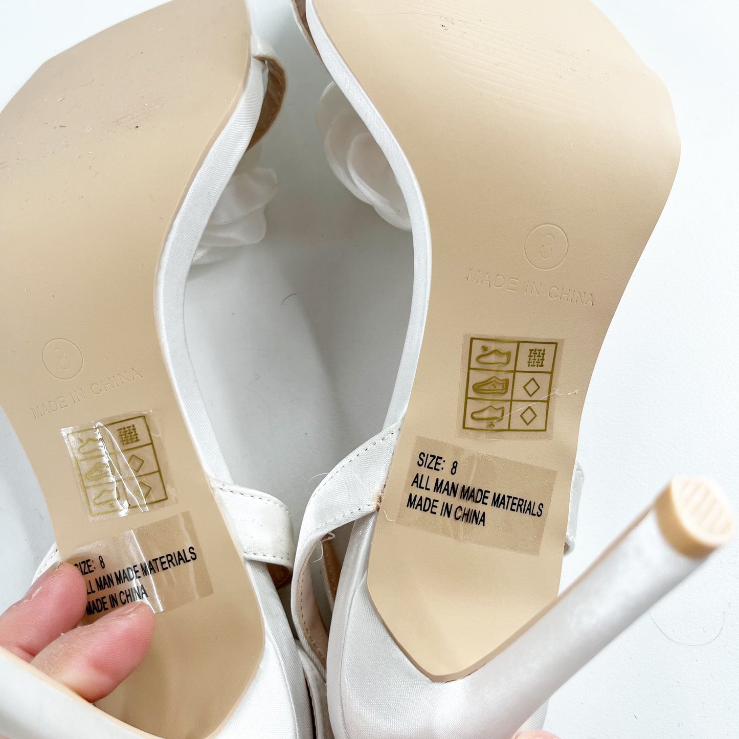 Lulus Aerianna Satin Floral Rosette Ankle Strap Square Toe Sandals White 8