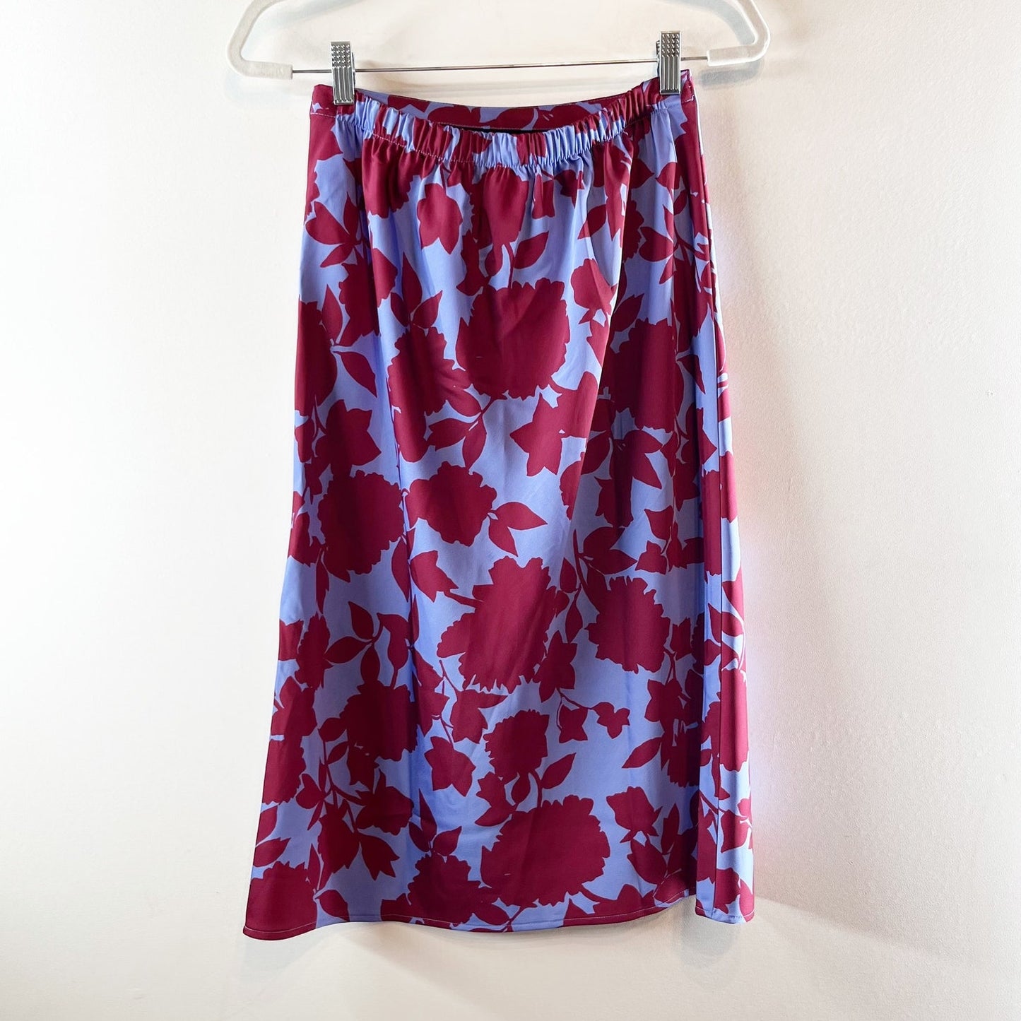 J. Crew Satin Floral Bias Slip Skirt Blue Maroon XS