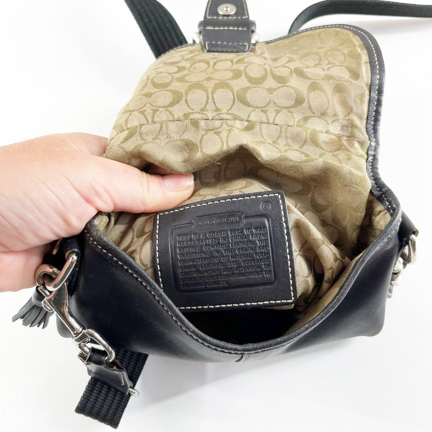Vintage Coach Black Leather Soho Buckle Flap Crossbody Bag